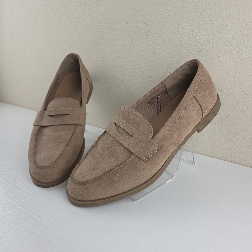 Old Navy City Loafer Taupe Faux Suede Slip On Flats Comfort Shoes Women's Size 8